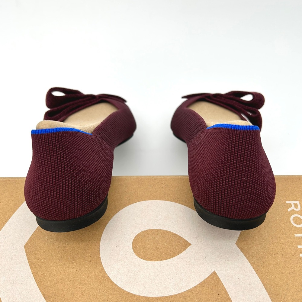 Rothy's The Bow Point II Womens Flats Sz 7.5 Syrah Burgundy Sustainable Knit NEW - Picture 4 of 7
